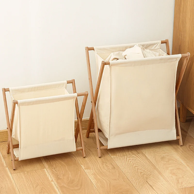 Foldable Dirty Clothes Laundry Basket Cotton Linen Storage Basket Wood Bracket Household Japanese Clothes Hamper Organizer New