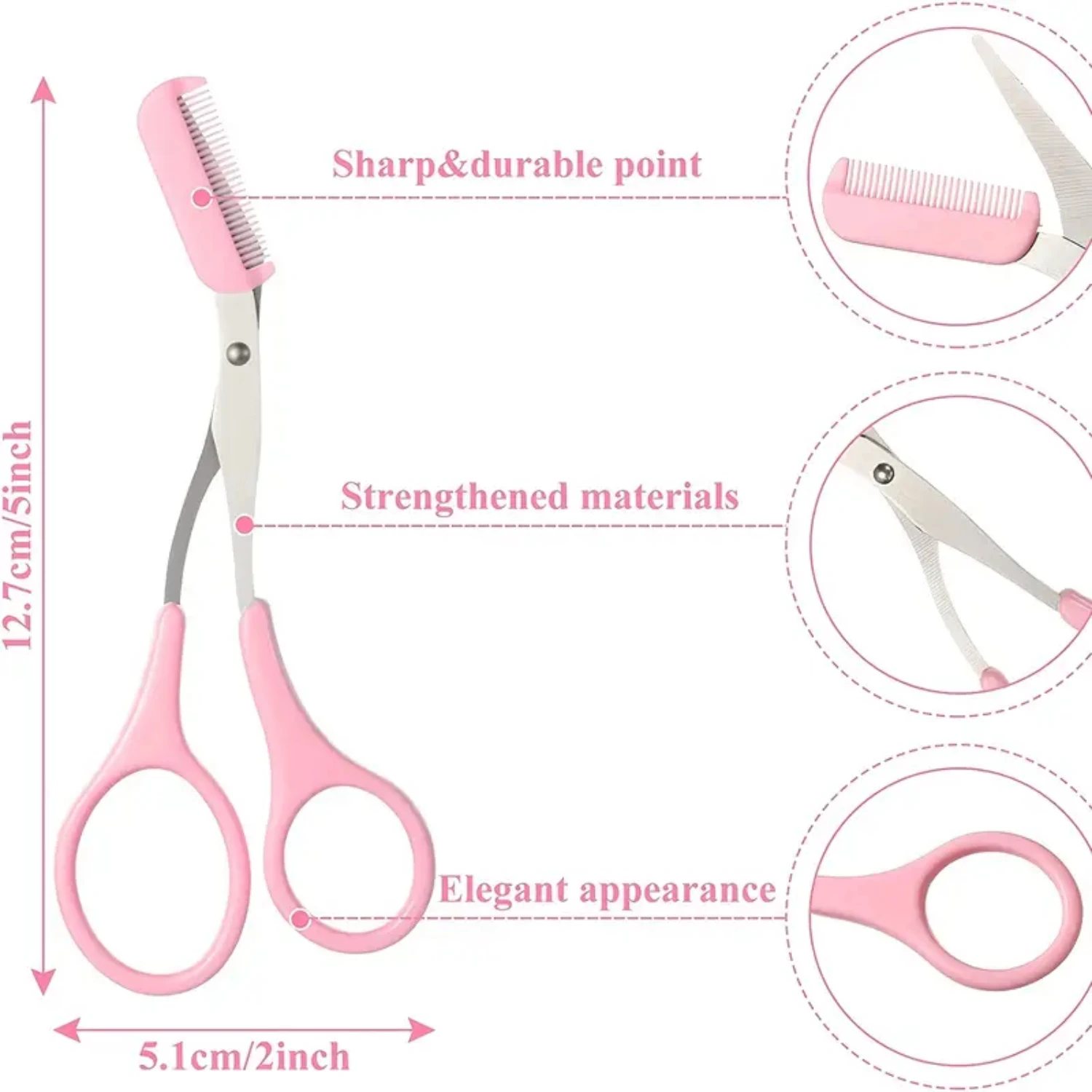 Eyebrow Trimmer Scissors with Comb for Women & Men: Shaping Cut Comb, Non-Slip Finger Grips - Beauty Accessory for Hair Removal