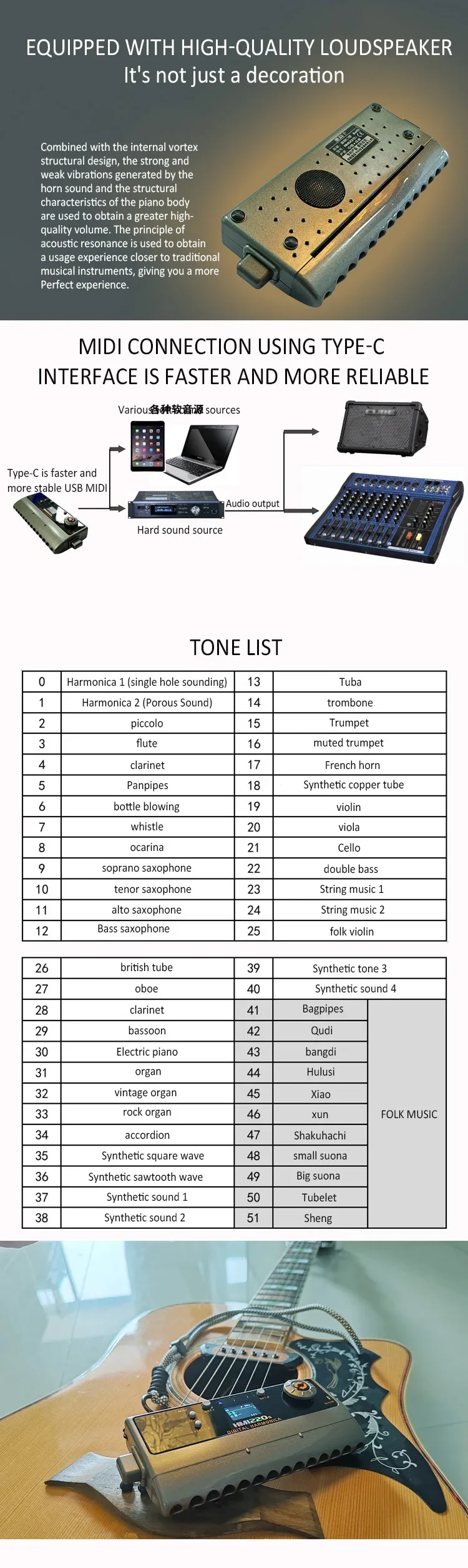 HM1220S Youth version electric harmonica MIDI digital instrument built-in speaker Digital harmonica digital instrument