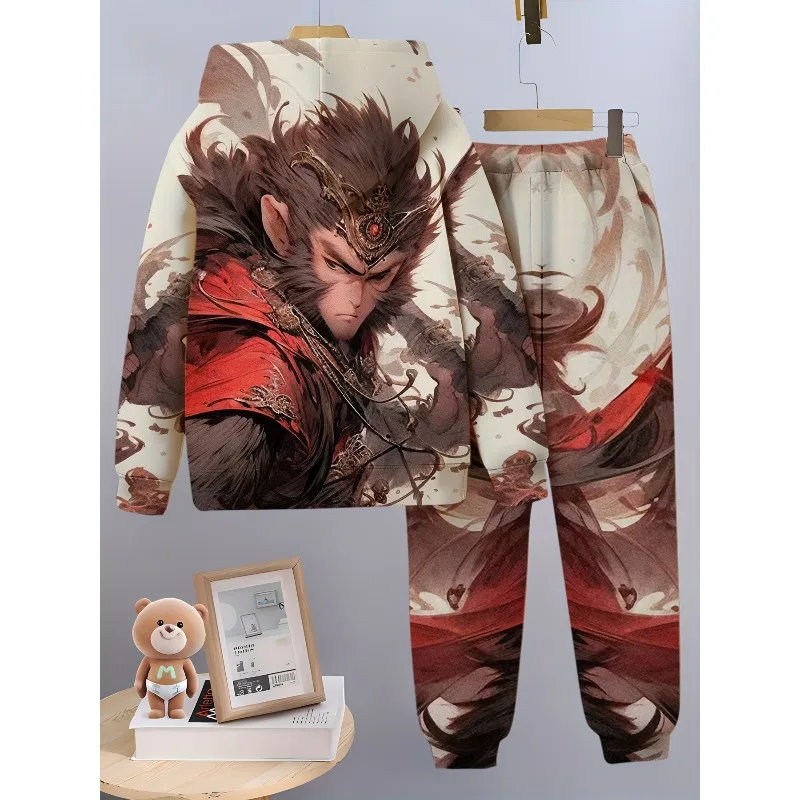 2025 3D Digital Cartoon Giant Panda Printed Fashion Set Casual Polyester Hoodie and Pants Geometric Pattern Youth Sports Style
