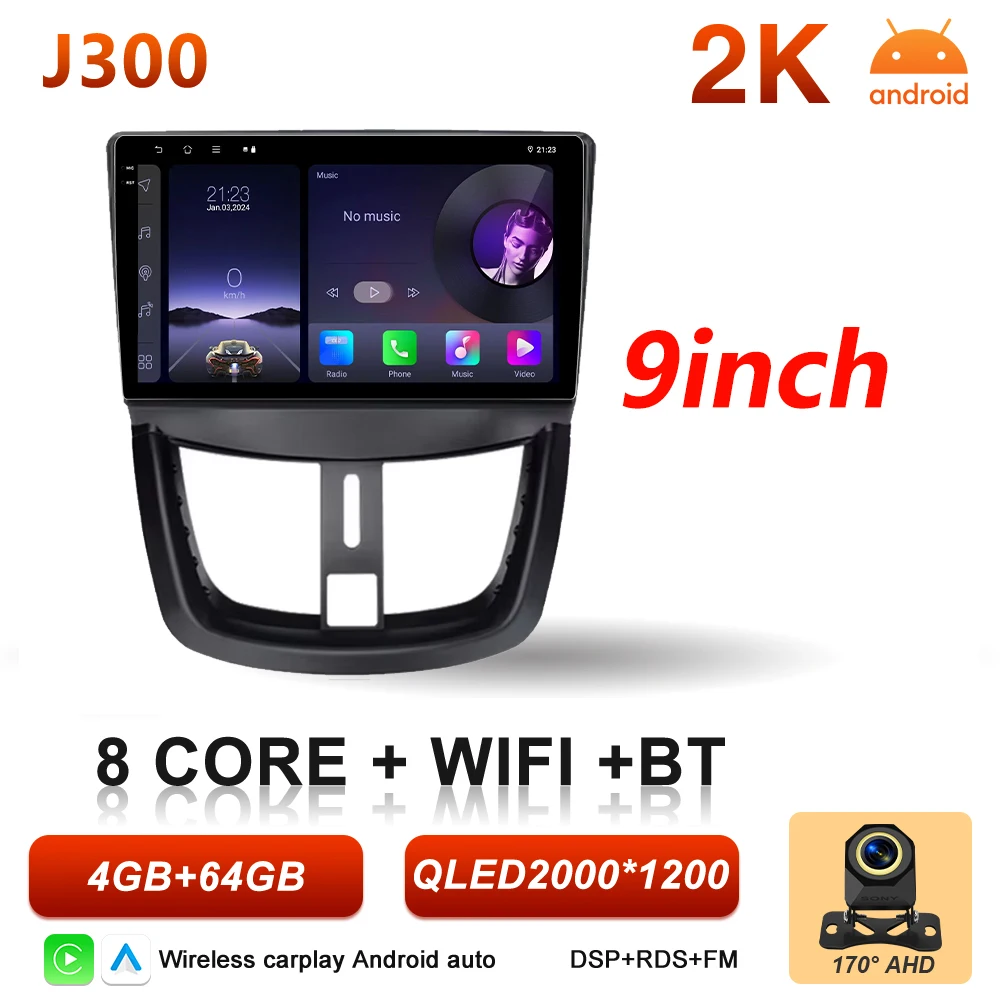 Android 16 Auto autoradio voor Peugeot 206+ 207 207CC 2006 - 2015 Carplay multimediaspeler GPS navigatie DSP autoradio scherm
