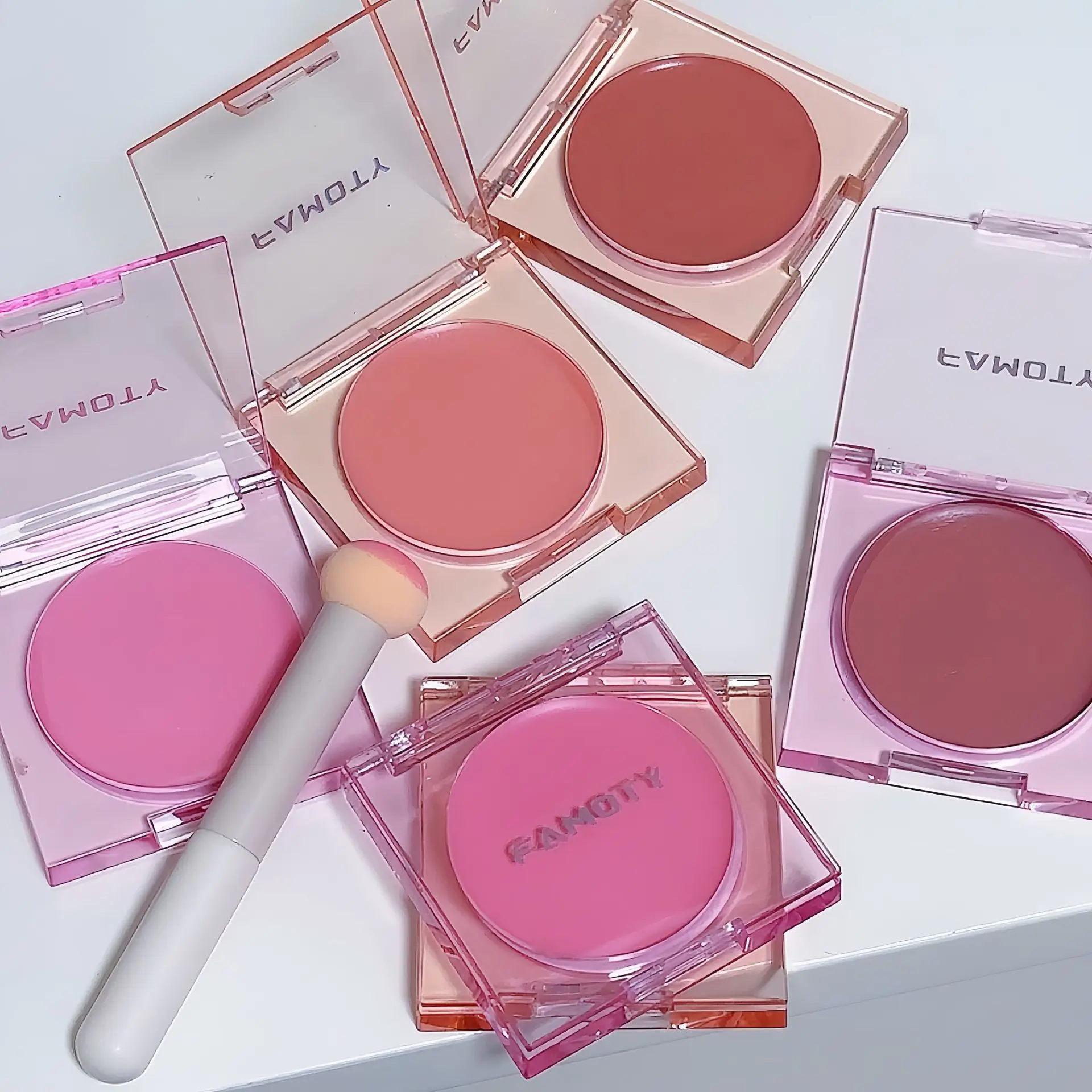 4 สีครีม NATURAL Nude แต่งหน้า Brightening Cheek Peach Pink Blusher Palette แบบพกพาอเนกประสงค์ Blush เครื่องสําอาง