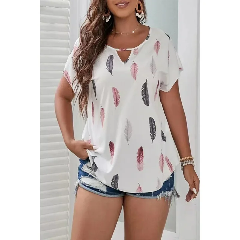 Women Spring Summer Shirt Blouse Hollow Out Printing Color O Neck Shorts Sleeves Casual Fashion Comfortable Regular Standard Fit