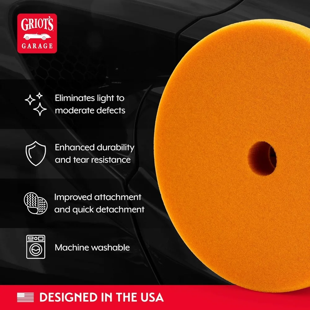 Orange Foam Polishing Pads for Cars, Removes Light to Moderate Paint Defects, Durable & Washable, 6.5 Inch Set of 2