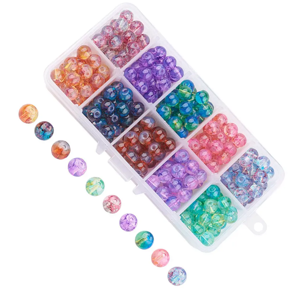 

300Pcs Round Glass Beads DIY Jewelry Making Craft Accessories Colorful Decorative Beaded Components for Adults Kids Creative