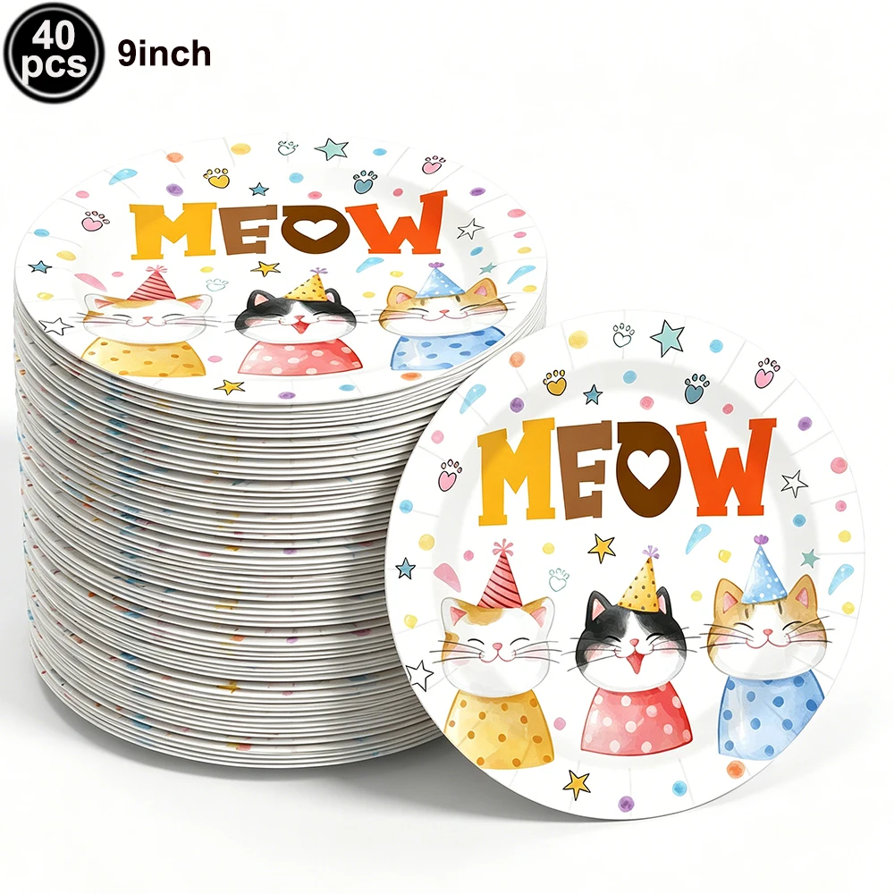 Cute Cat Theme Party Tableware, Plates, Cups, Napkins