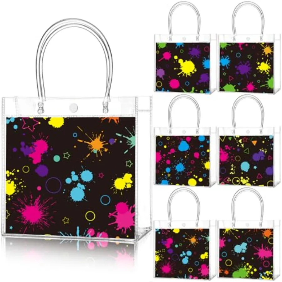 

24 Pcs in the Dark Party Favors Bags Light up Neon Clear PVC Goodie Candy Treat Tote Gift Bags with Handles Theme Birthday Baby