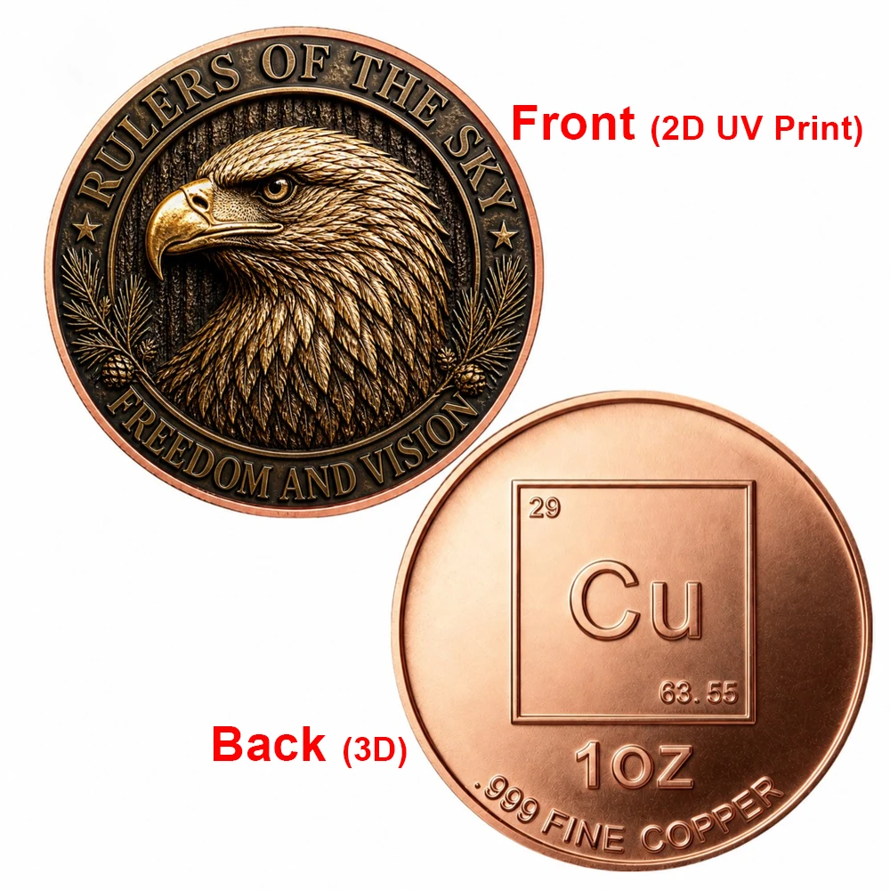 1pc Inspirational Bald Eagle Challenge Coin 2D 1oz .999 Fine Copper Coin Freedom Vision Wildlife Collectible Coin Home Decor