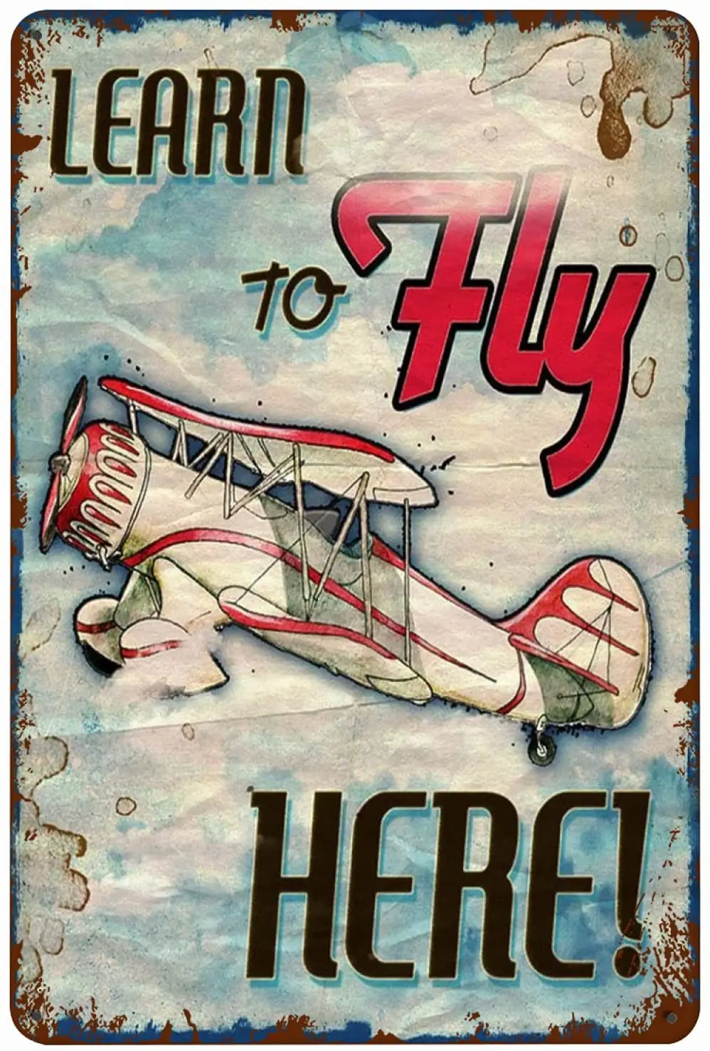 kegill Learn to Fly Tin Signs Metal Vintage Pub Tin Sign Wall Decor for Bar Home Restaurants Cafes Office Gift Retro Poster sign