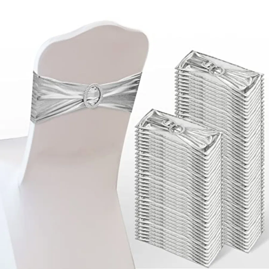 

120 Pieces Spandex Chair Sashes with Buckle Stretch Chair Cover Bands Bows for Wedding Hotel Banquet Events Decorations Sashes
