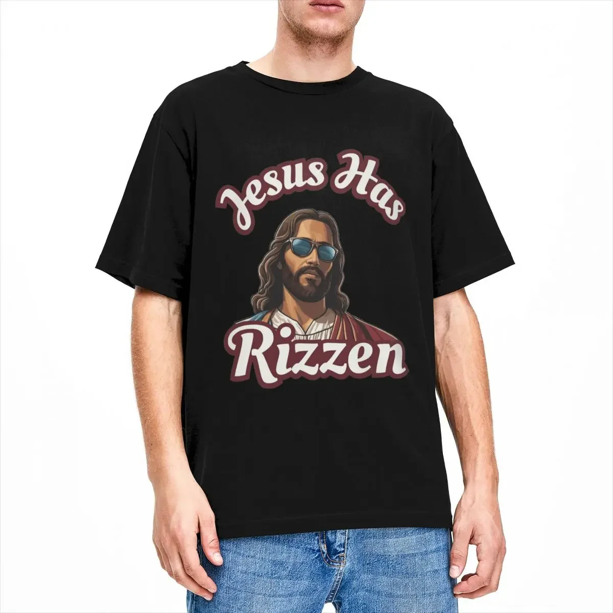 Humor Christ Has Rizzen Men Women's T Shirts Religious Catholic Merch Funny Tee Shirt T-Shirts Cotton Adult Clothes