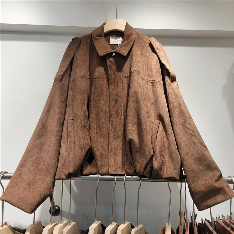 WTHT Fashion Women's Leather Zipper Pockets Casual Coats Trendy Turn Down Collar Long Sleeves Jackets Female 2025 Autumn 1LS2366