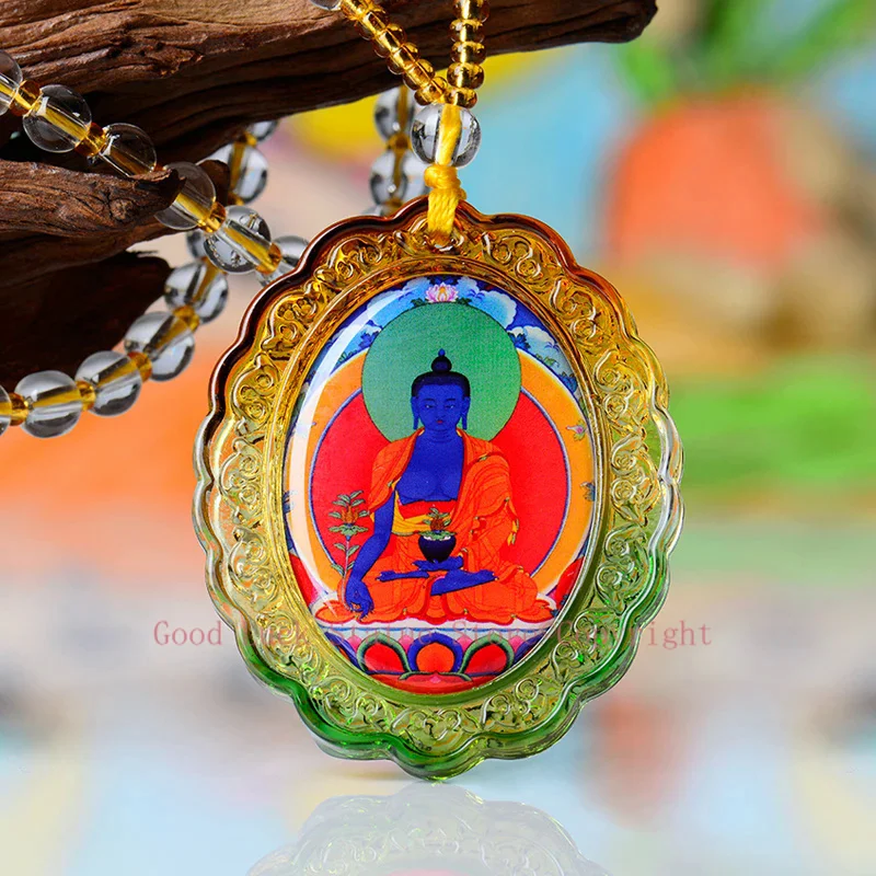 2PCS GOOD Buddhist Greco-Buddhist pocket travel efficacious Talisman the Medicine Buddha Crystal Pendant Amulet