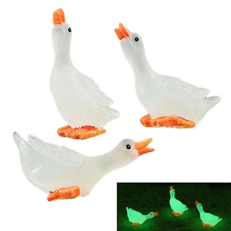 3pcs Miniature Resin White Gooses Figurine Mini Animal Resin Statues Ornaments for Home Garden Lawn Decoration