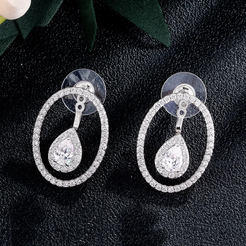 

RAKOL Round Water Drop Cubic Zirconia Earrings Sparking Big Geometric Earring Wedding Anniversary Birthday Jewelry Gift