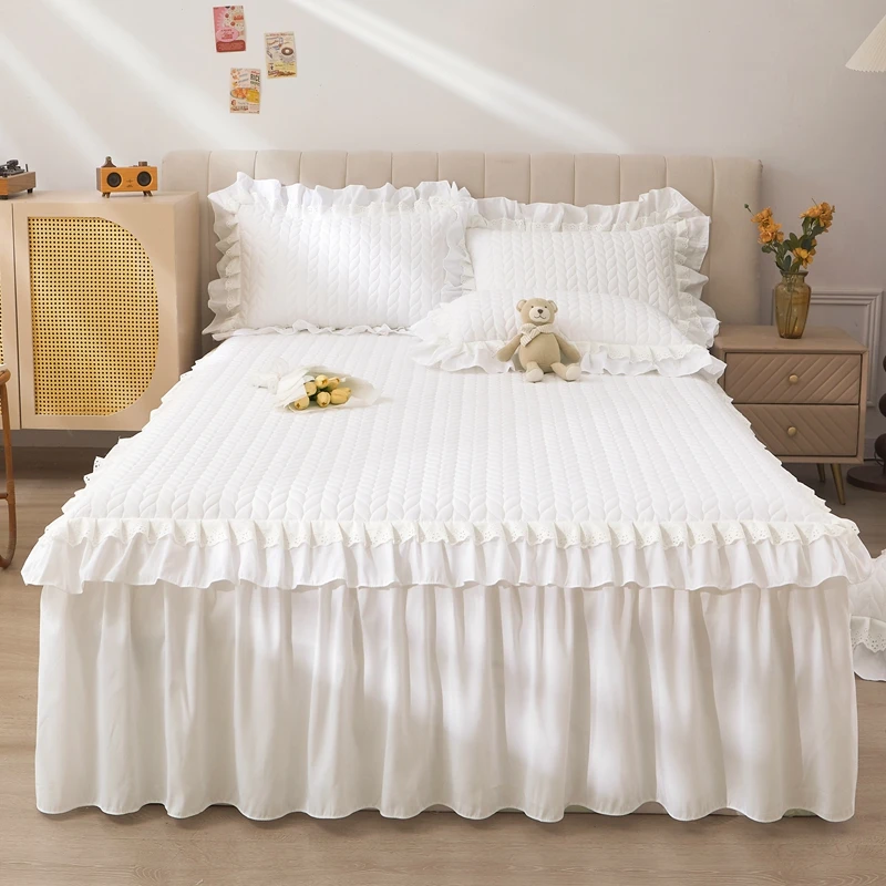 

Bonenjoy Thickened Bed Skirt Quilted Bed Cover Solid Color Mattress Protector Ruffles Bedspread 침대스커트 (Pillowcase Need Order)