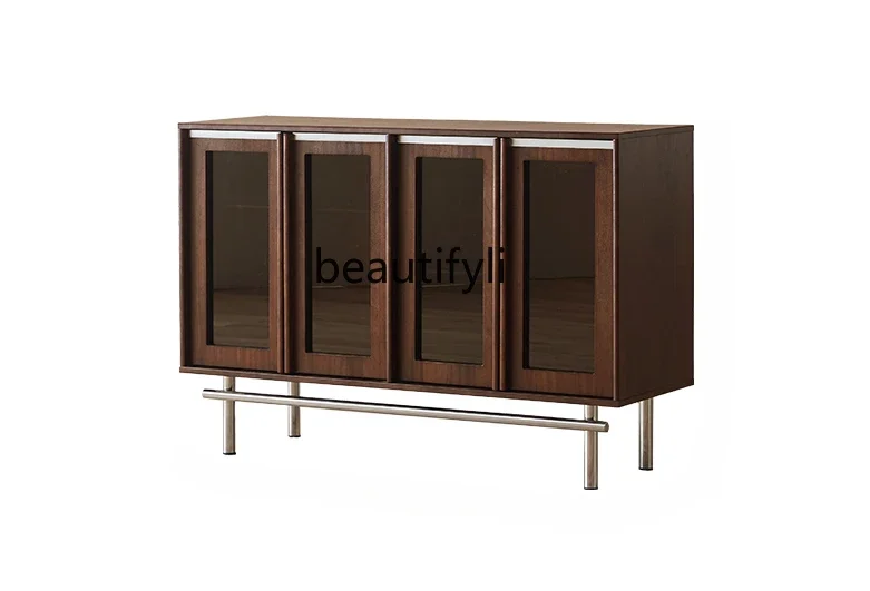 

Retro solid wood low cabinet small apartment storage dining side glass wine cabinet living room display medieval side cabinet