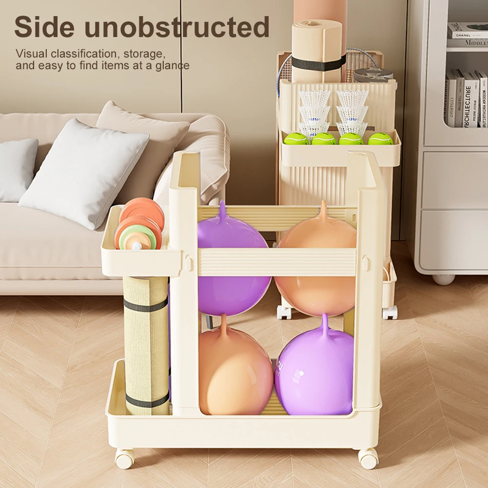 Sports Equipment Storage Rack with Wheels Fitness Equipment Storage Rack Sports Equipment Trolley Basket Yoga Mat Storage Rack