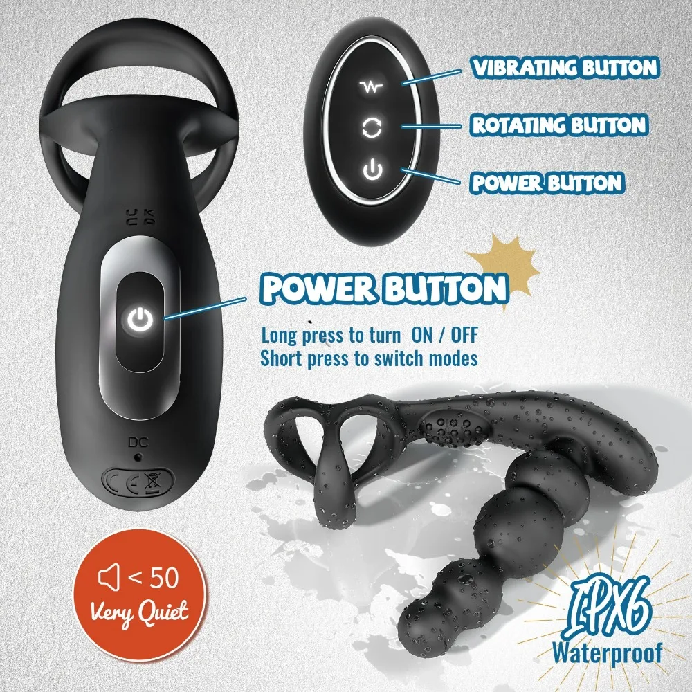 Male Prostate Massager Vibrator 360 Anal Beads Penis Ring 3 Rotation 10Vibration Modes Remote Butt Plug Sex Toys for Couples Men view 4