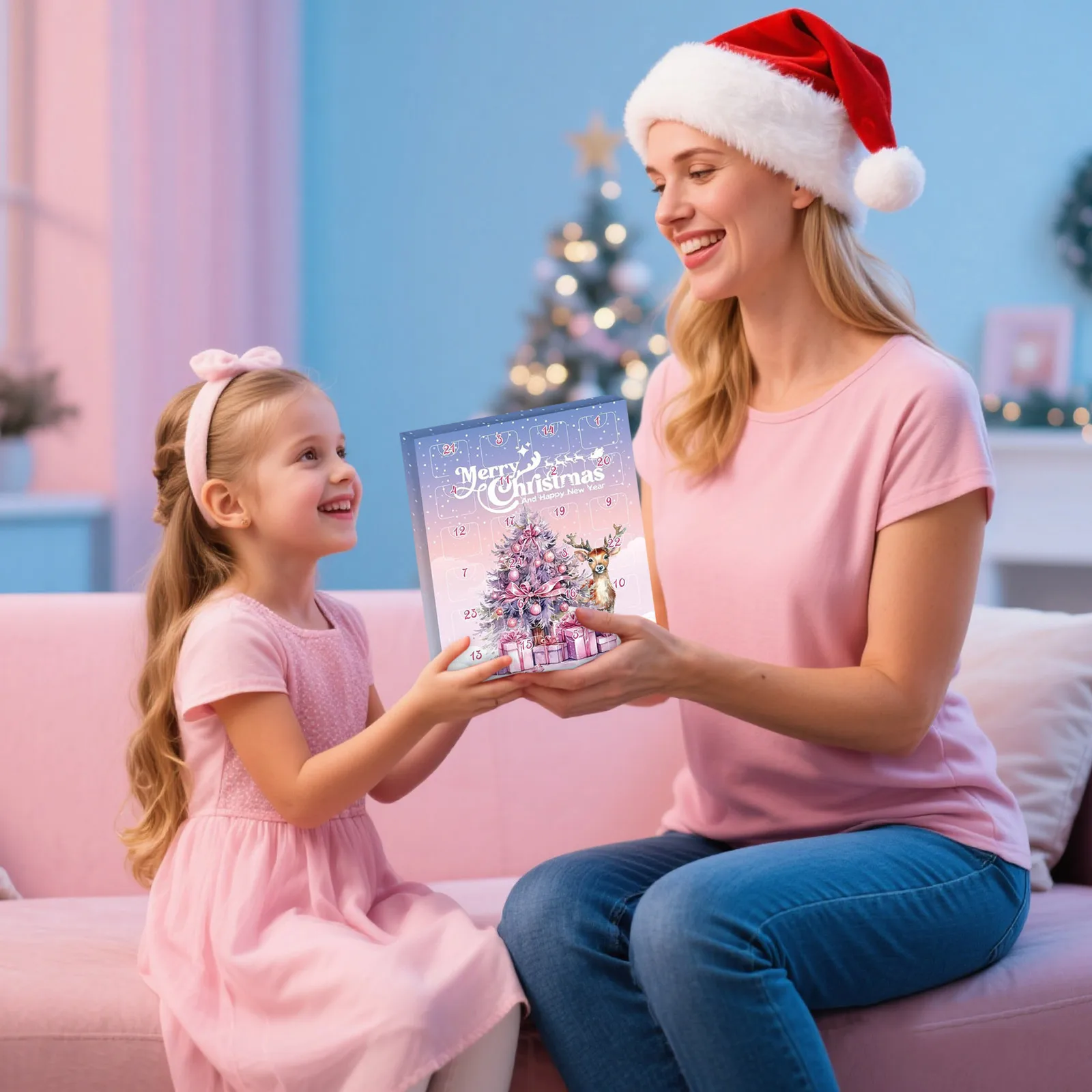 Table Night Light with Timer Christmas Advent Calendar Bracelets For Girls 24 Days Xmas Countdown Large Timer Clock for Workouts