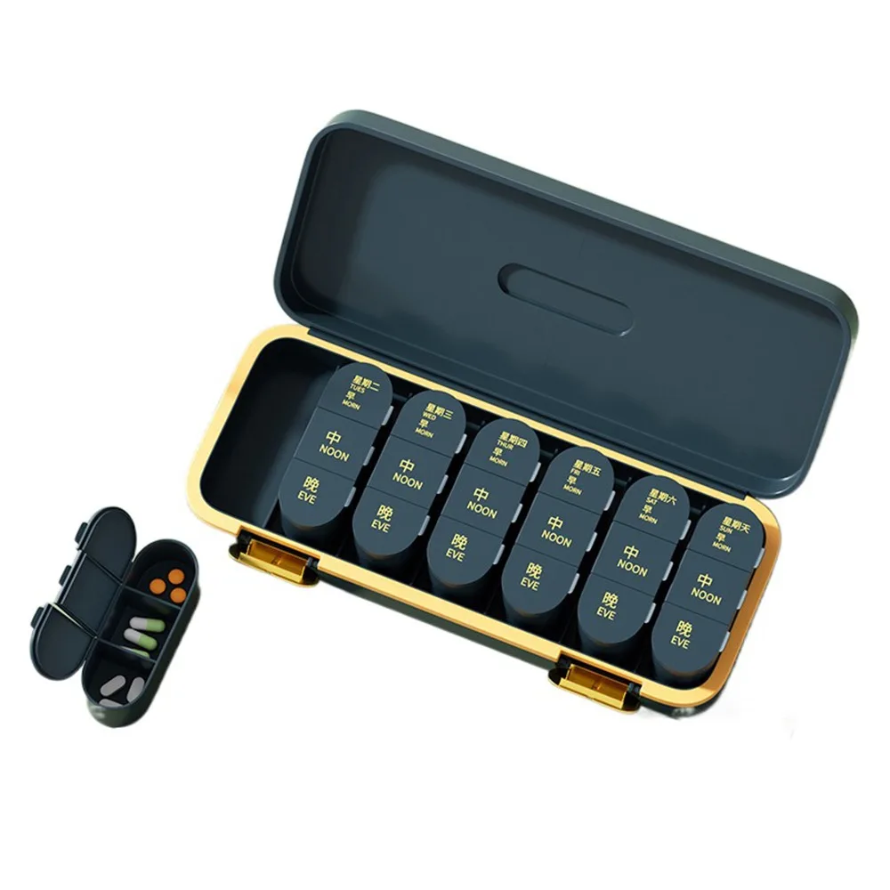 

Portable Weekly Pill Case Large Capacity Visual 3 Times A Day Pill Box Moisture-Proof 21 Compartments Seven-Day Pill Organizer