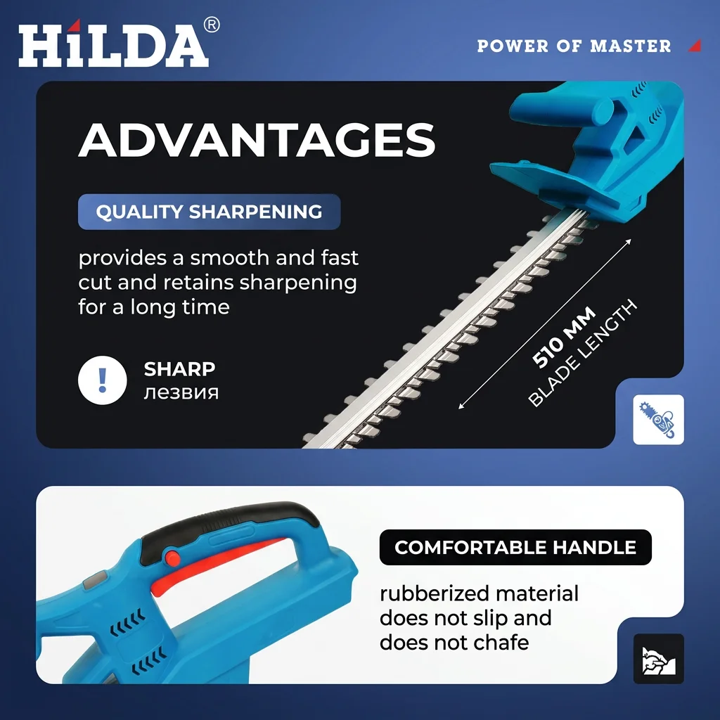 HILDA Hedge Trimmer Cordless Electric Shrub Cutter SK5 Blade Safety Lock Switch Garden DIY Pruning Tool For Lawn Flowerbed Care
