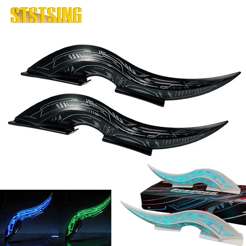 1Pair Universal Dragon Horn Car Roof Decoration Fins, 32 LED Light Modes, Touch Control Dimmable, Waterproof Car Exterior Decor