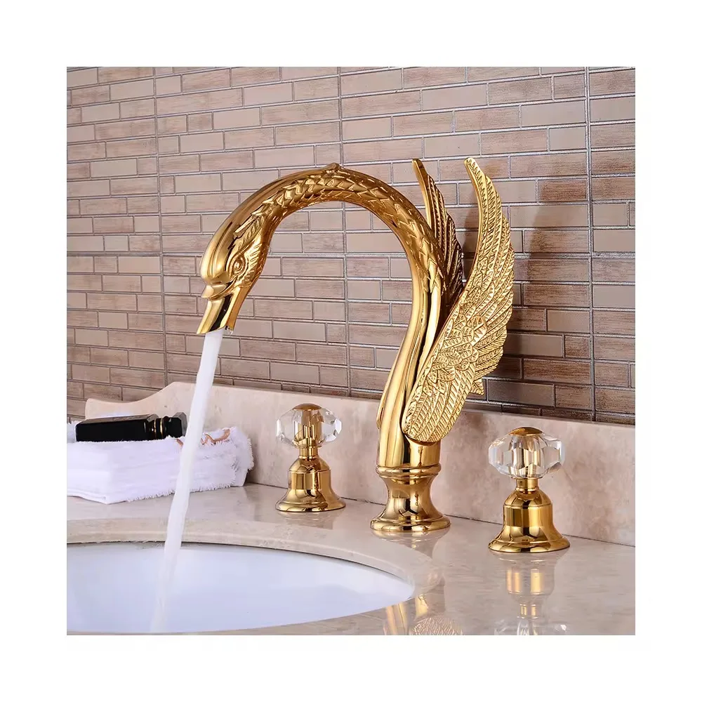 Classic Double Handle Split Swan Shaped Toilet Faucet Mixed Faucet Luxury Brass Three Hole Antique Bathroom Basin Faucet