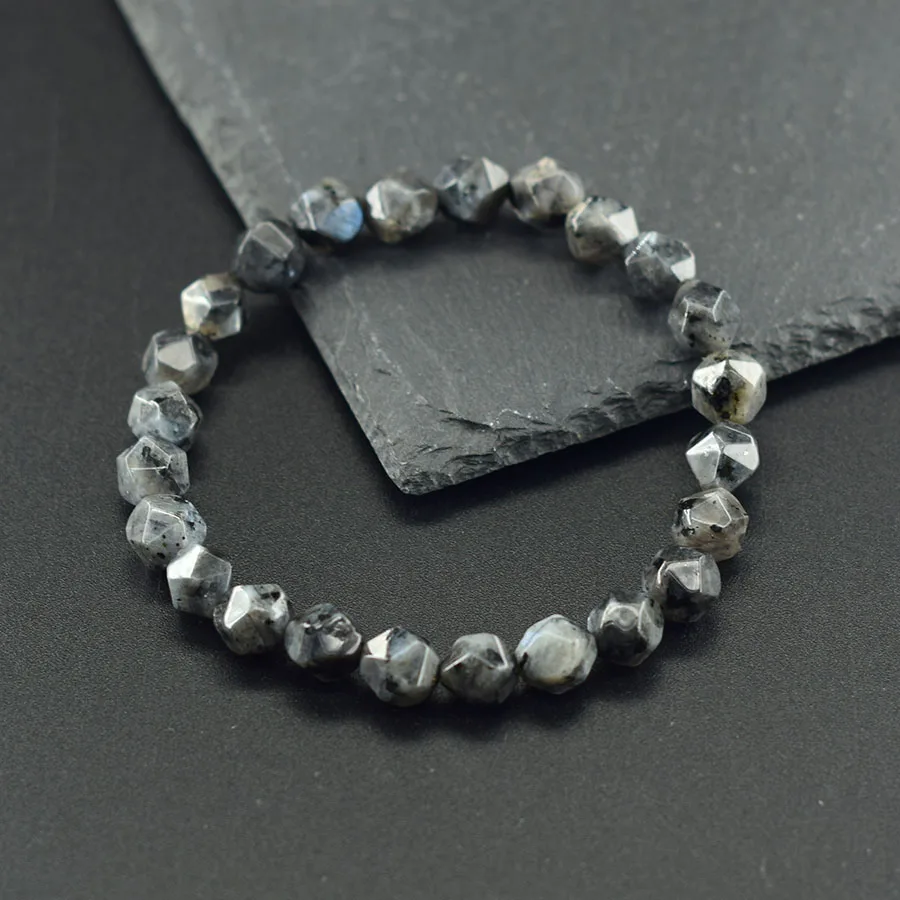 Irregular Beads Classic Black Labradorite Bracelet Men Original Natural Flash Stone Bracelet for Women Improve Sleep Quality