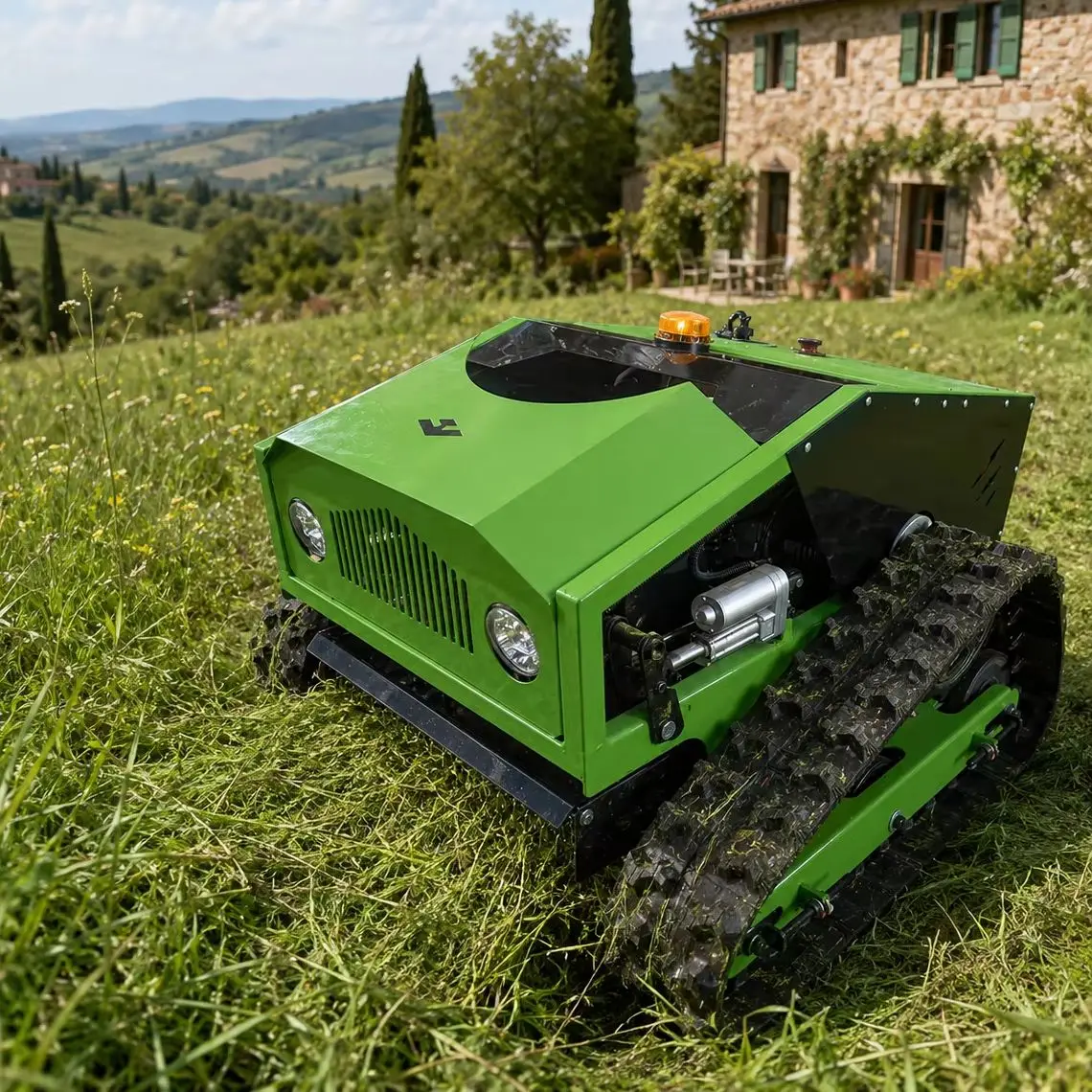 High quality CE certified agricultural electric remote control robot tracked brush cutter
