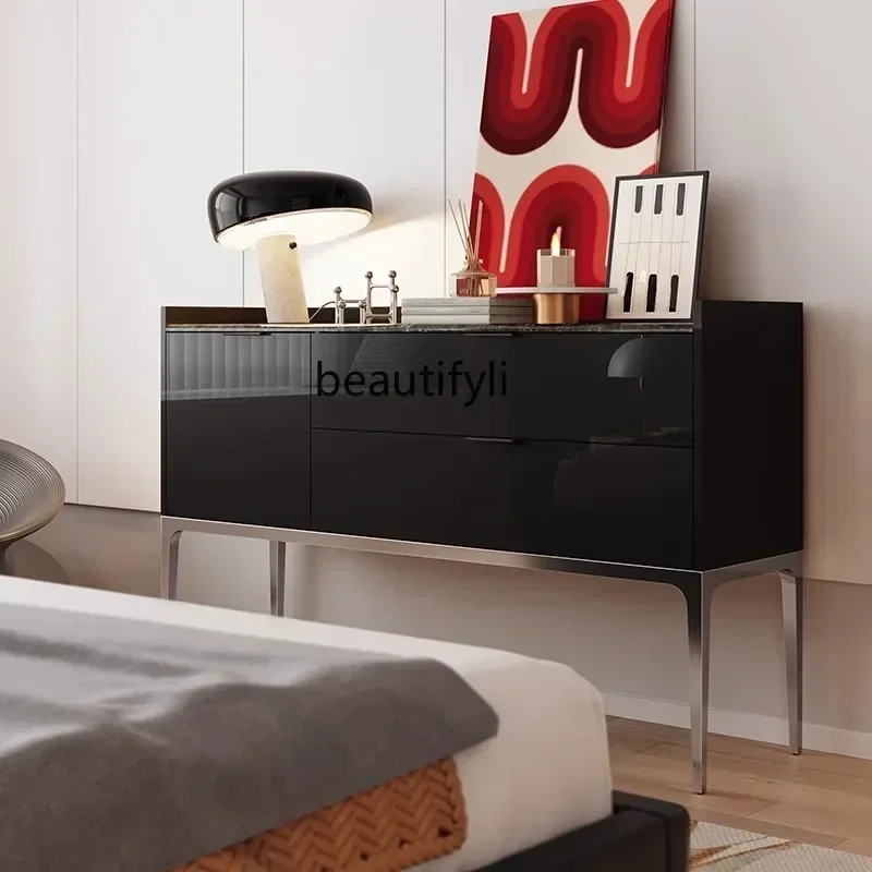 03.modern high-end feeling against the wall dining side cabinet hotel art secret cabinet luxury stone countertop side designer