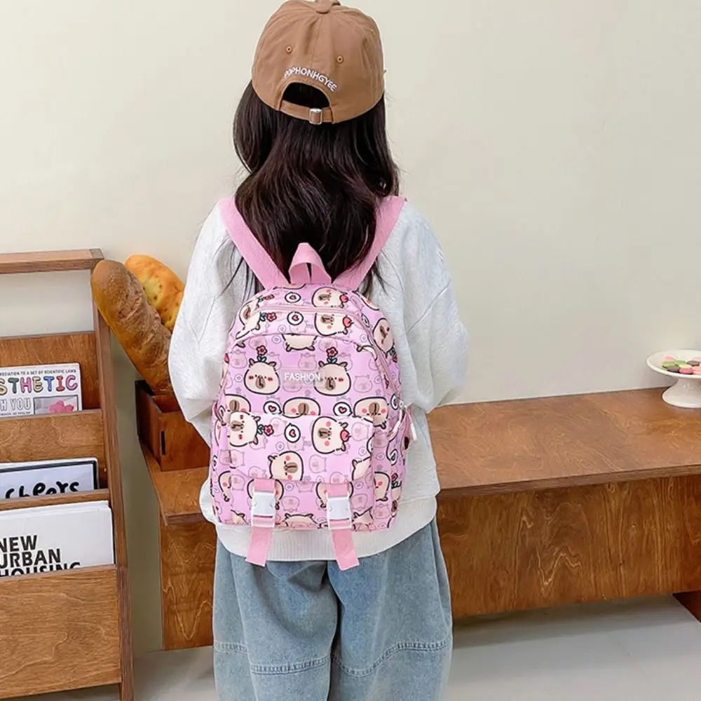 Mochila de nailon Capybara de gran capacidad con correas anchas, bolso escolar para niños, bolso de libros ligero de estilo coreano para estudiantes