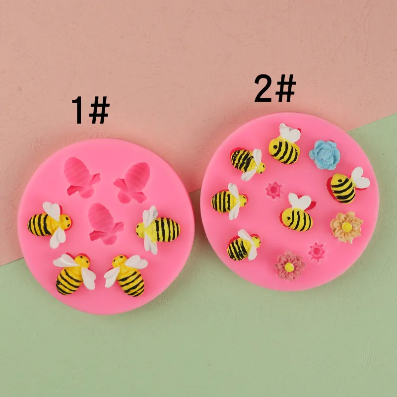 2 Little Bees, Flowers, Cake Decoration Molds, Fondant Chocolate Liquid Silicone Mold 17-467