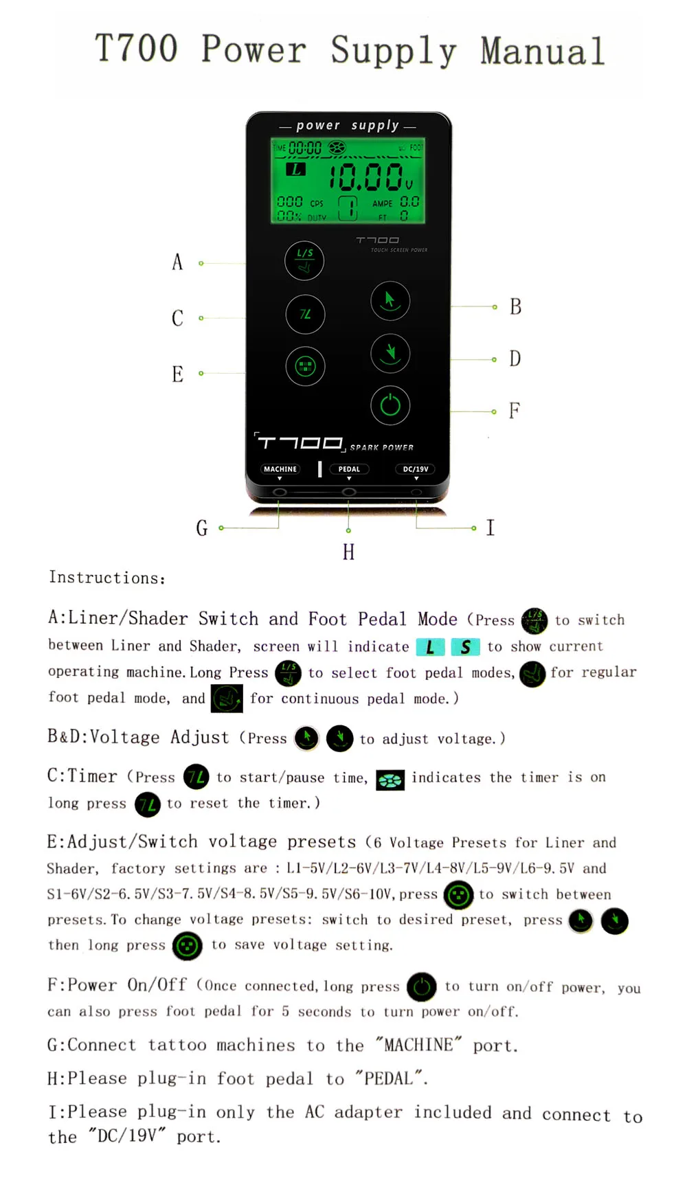 T700 Power Supply Intelligent For Rotary Tattoo Machine Pen