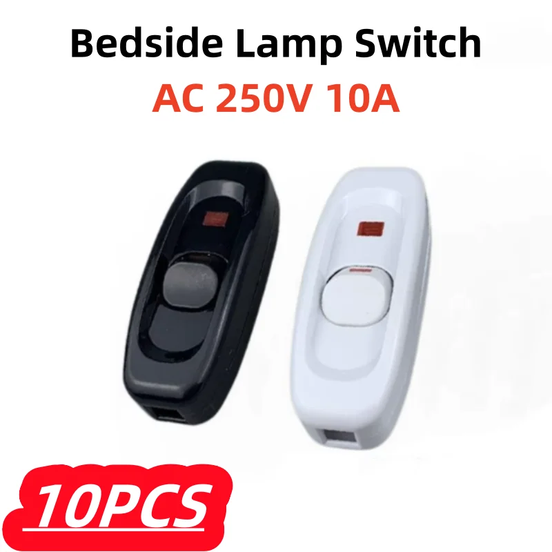 10Pcs/lot 100% New Bedside Lamp Switch AC 250V 10A Inline ON/OFF Useful Table Desk Lamp Cord Cable Switch LED Indicator Light