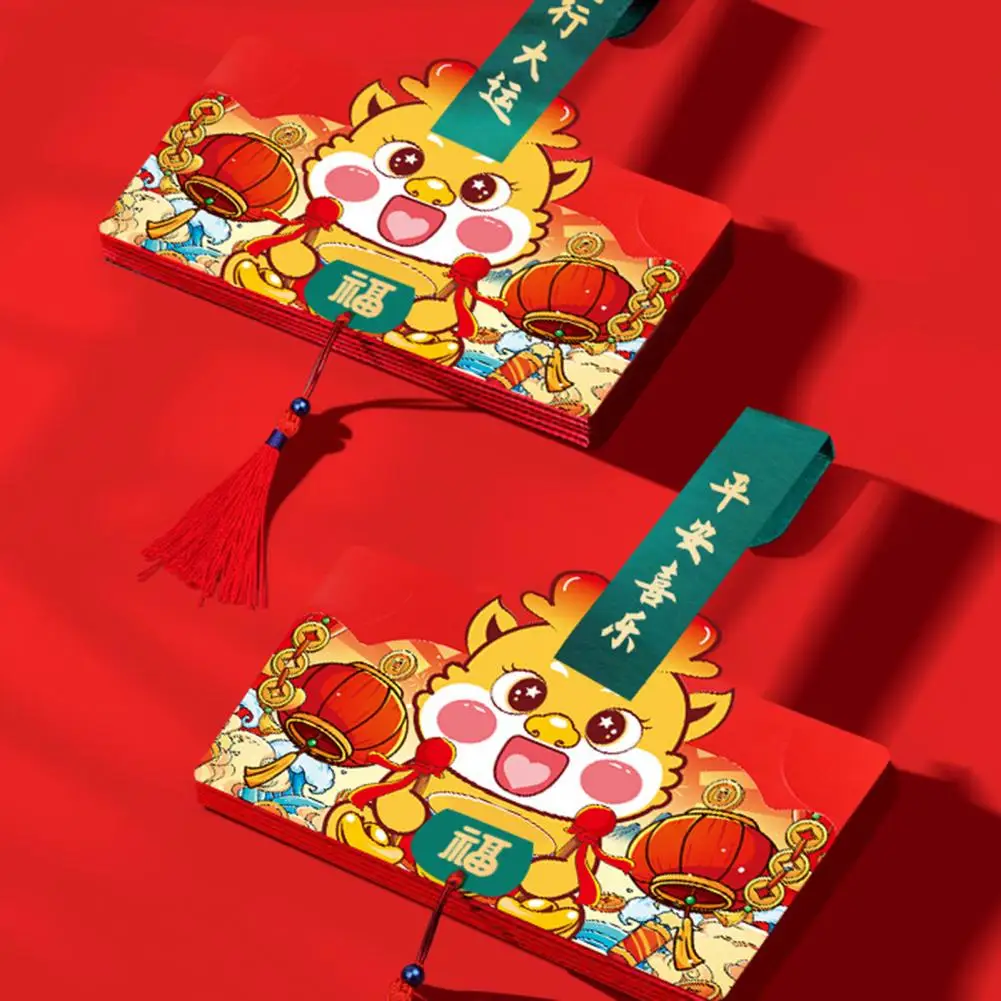 Cute Envelope Durable Paper Envelope Dragon Year Envelopes Cute Cartoon Design Foldable with Tassel Lucky Money Pocket for 2024