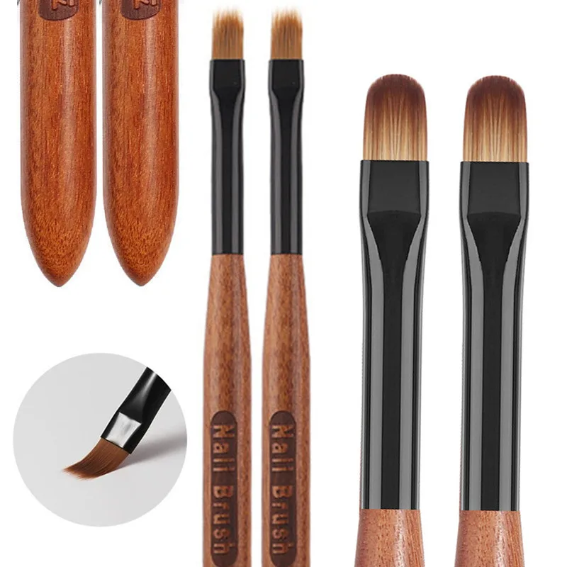 

2Pcs Round Wood Handle Nail Ombre Brush Nail Art Painting Pen Brush UV Gel Polish Gradient Color Acrylic Nail Drawing Pen