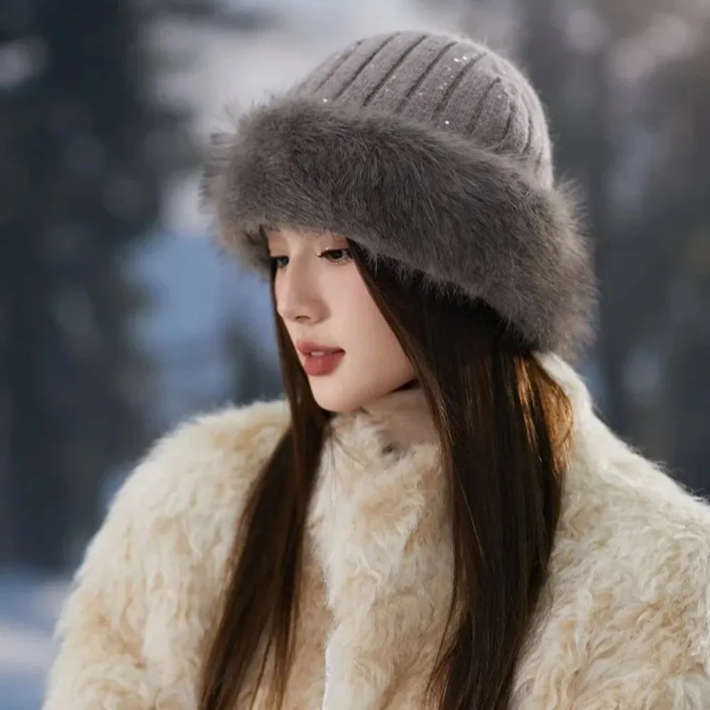 سماكة الشتاء المرأة الدافئة الفراء قبعة دون حافة الباردة واقية قبعة بيسبول دافئة أدوات الاحترار شمال شرق حوض القبعات #3