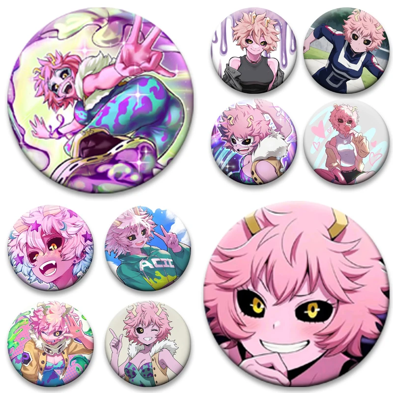 58mm Anime Character Mina Ashido Character Icon Badges Soft Button Pins Creative Brooches for Clothes Backpack Decoration Gifts