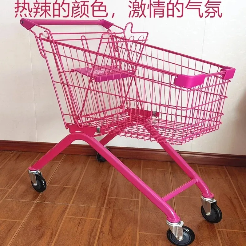 

Pink supermarket shopping cart shopping cart home shopping online celebrity pink mute universal wheel