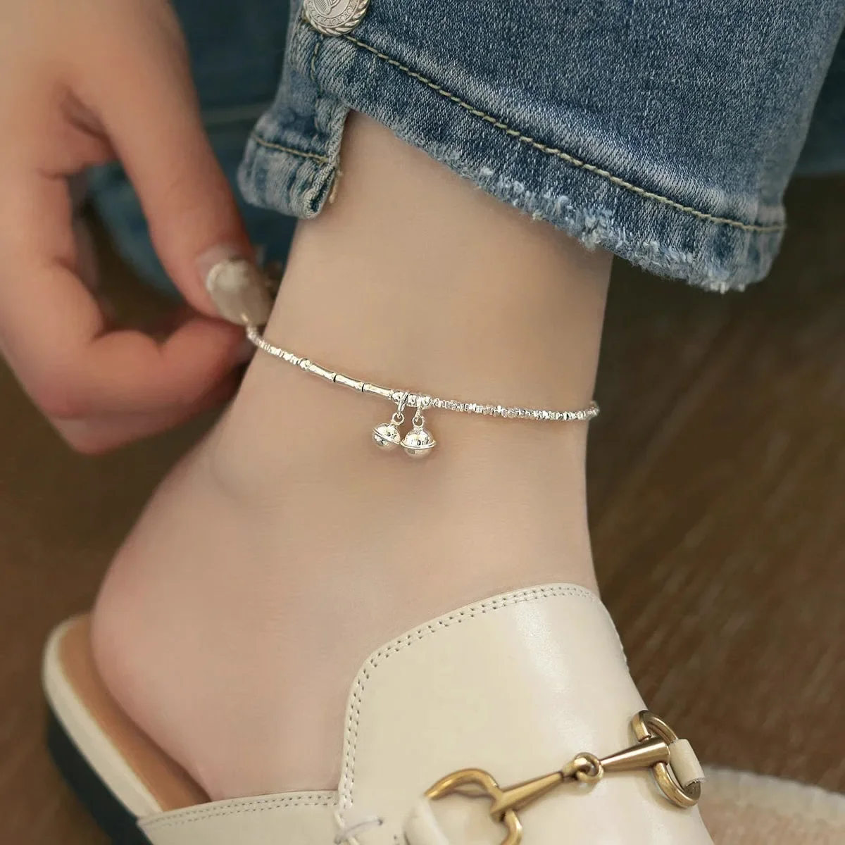 PONYKISS Classic Tibetan Silver Small Bell Charm Anklet for Women Trendy Fashion Jewelry Geometric Accessories