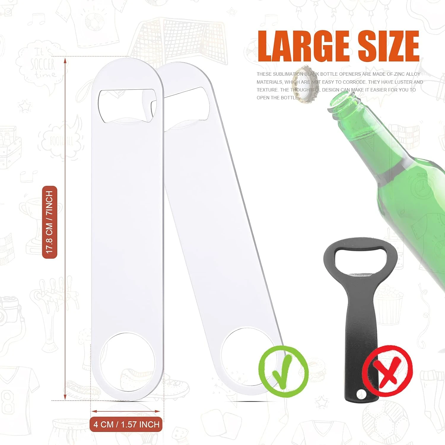 5pcs Geiserailie Sublimation Blank Stainless Steel Bottle Opener Set - Flat Beer Openers for Kitchen and Restaurant, White