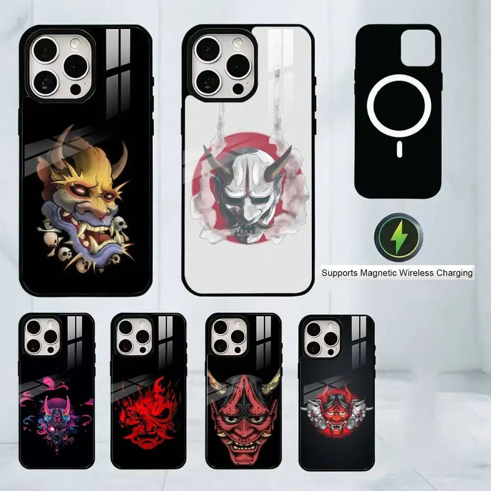 Samurai Oni Mask Phone Case For iPhone17,16,15,14,13,12,11 Plus,Pro Allows magnetic wireless charging
