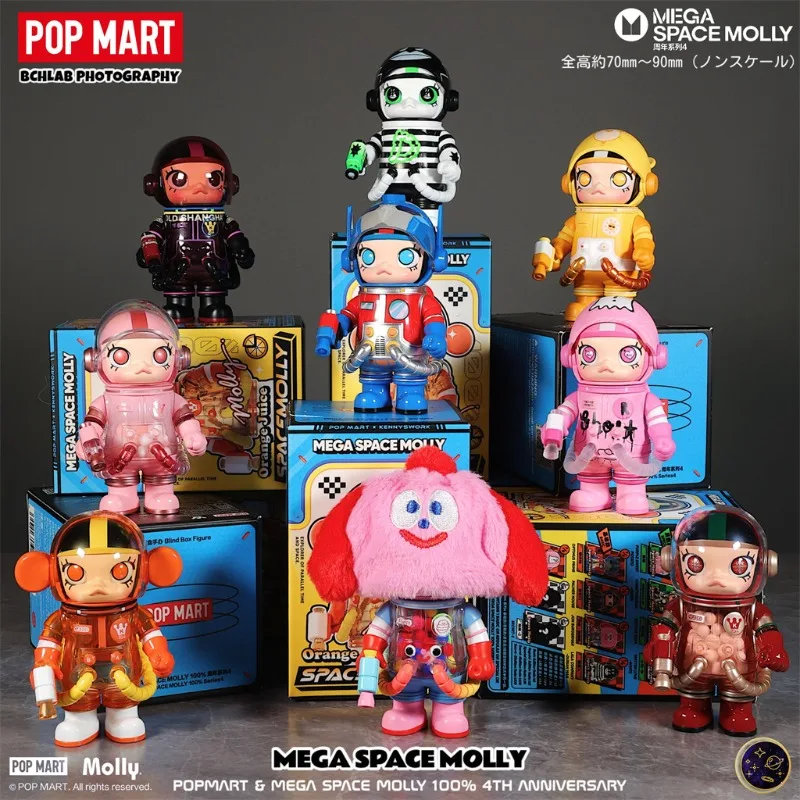 

Genuine POP MART Mega Space Molly 100% 4th Anniversary Series Blind Box Action Anime Figure Ornament Collection Cute Toys Gift