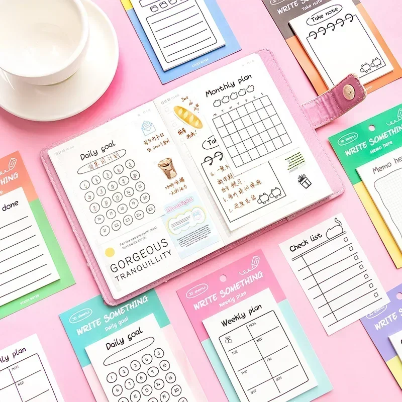 8 Colour Scheme Study Plan Daily Weekly Monthly List Handbook Material Paper Timetable Self Adhesive Sticky Notes Planner Memos