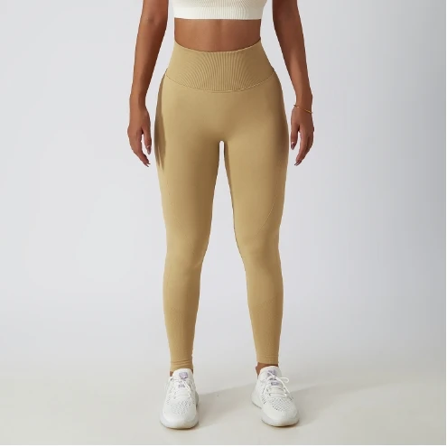 Athleisure Legging deportivo para mujer, Color sólido, tejido sin costuras, ajustado, cintura alta, levantamiento de cadera, Fitness, pantalones deportivos transpirables de Yoga