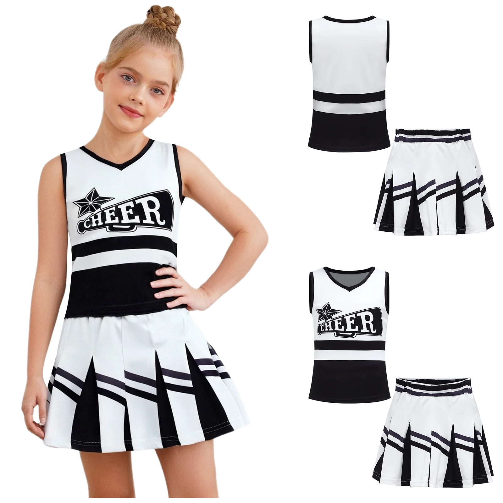 

Костюм лидера поддержки, комплекты для косплея на Хэллоуин для детей, топ без рукавов для девочек, плиссированная юбка, школьное спортивное праздничное платье