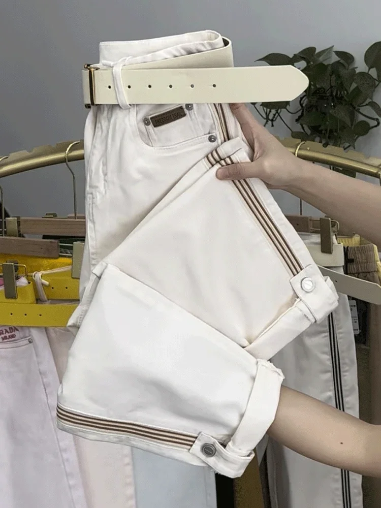 2025 ربيع/صيف جديد مخطط عمودي بار هارين السراويل النسائية أنيق كبير الحجم التخسيس عالية الخصر الترفيه الجينز #2