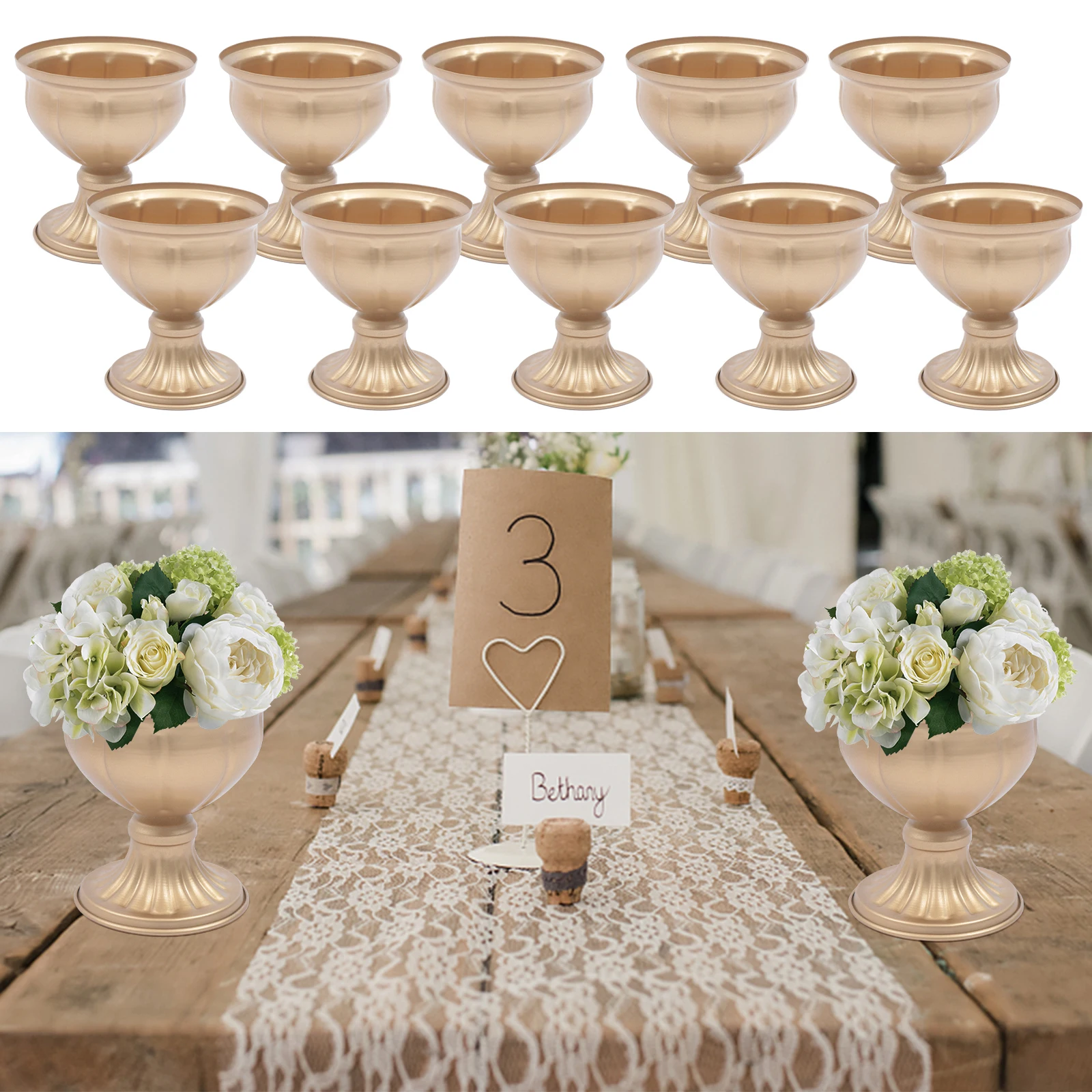 Plantador De Urna De Metal Elegante, Carrinho De Flor De Ouro, Centros De Casamento, Vaso De Casa, Cerimônia De Aniversário, Festa De Natal, EUA, 10 Pcs