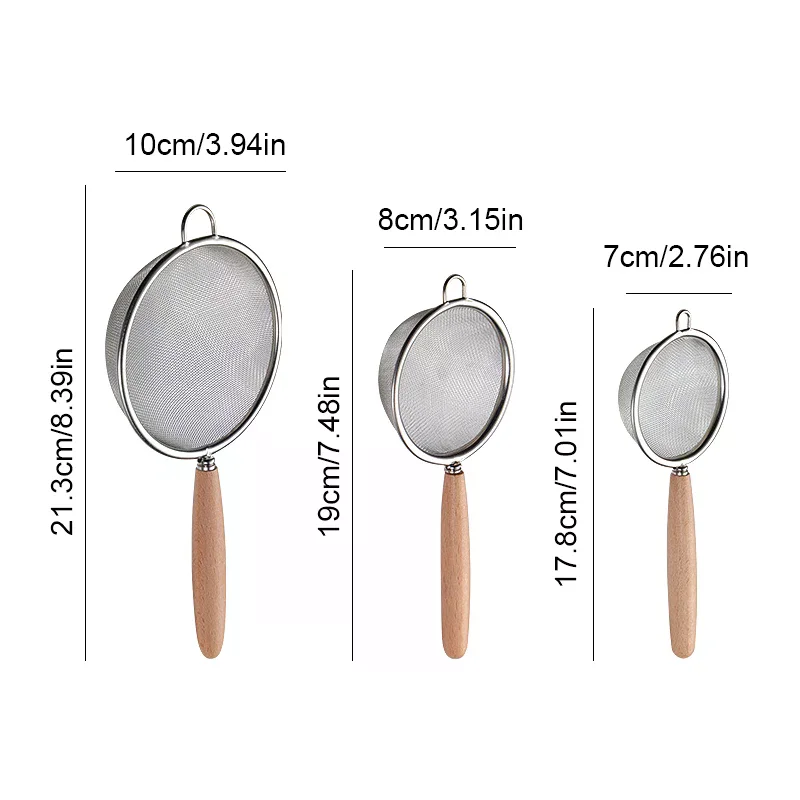 1Pc 304 Stainless Steel Mesh Filter Spoon With Wooden Handle Flour Filter Spoon Household Kitchen Fried Food Filter Colanders